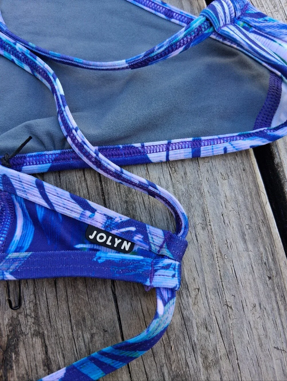 JOLYN Triangle Tie Bikini Swim Top XL NWT Blue Tropical Floral